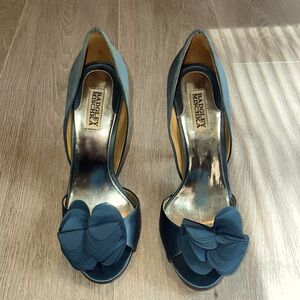 Badgley Mischka blue satin wedding shoes